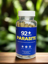 Load image into Gallery viewer, 92+ Parasite Cleanse dietary supplement bottle with natural herbal capsules for gut health and detox.