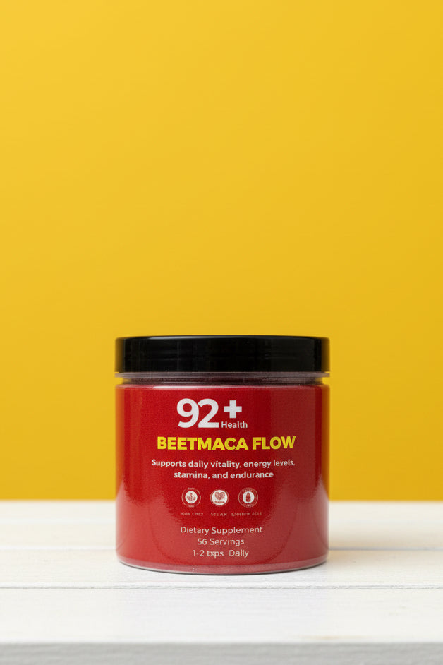 BeetMaca Flow supplement with beetroot and maca powder for energy and vitality boost