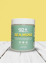 Load image into Gallery viewer, Container of 92+ Sea Moss Powder, a vegan, non-GMO, gluten-free supplement with 92 essential vitamins and minerals for immune and overall health.
