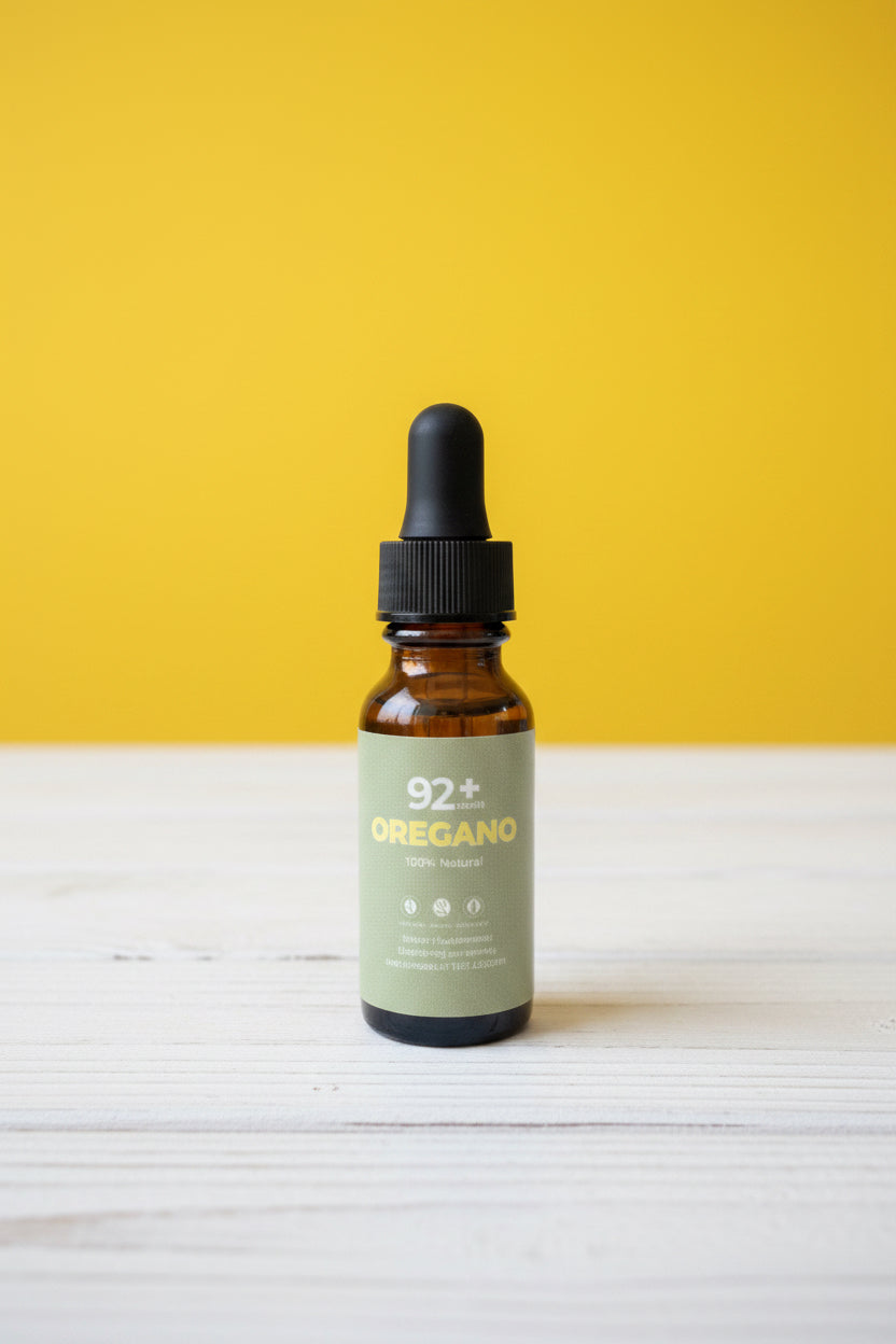 Bottle of 100% pure food grade oregano oil for immune support and wellness